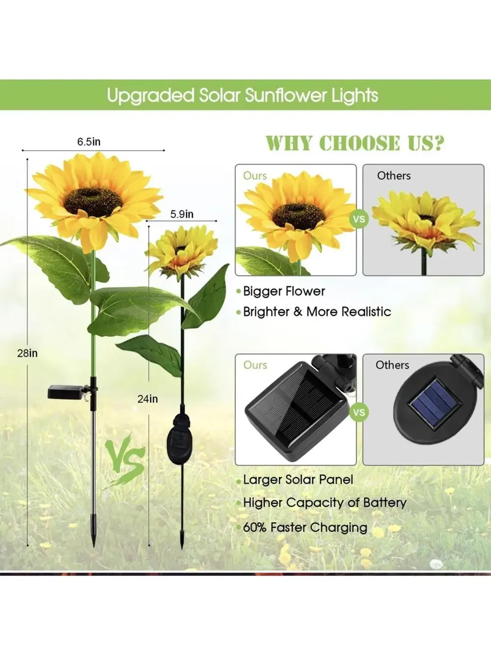 Upgraded Solar Sunflower Garden Lights 4 Realistic LED Solar Powered Outdoor Déc